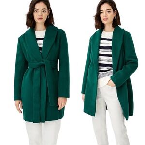 ANN TAYLOR Shawl Collar Belted Wrap Coat in Fresh Evergreen Size Petite S